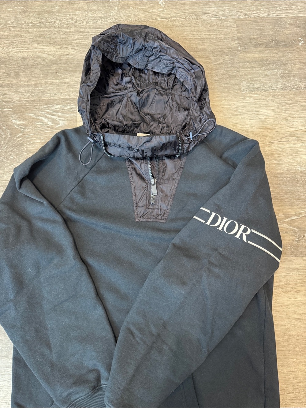 Dior Black Hooded Quarter-Zip Sweatshirt with Sleeve Logo